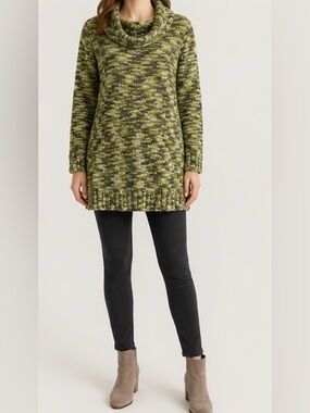Kenar Olive & Moss Marled Cowl-Neck Sweater soft